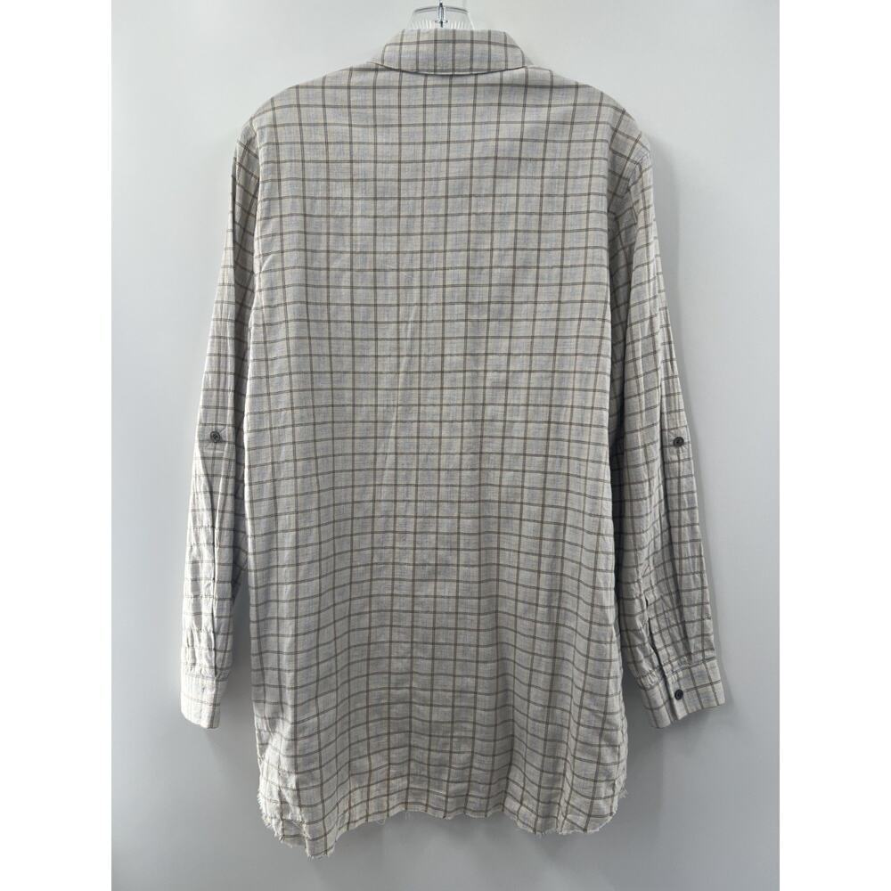 Theory Women's Roll Tab Sleeves Cotton Button Down Size Large Frayed Hem Edge - Picture 2 of 9